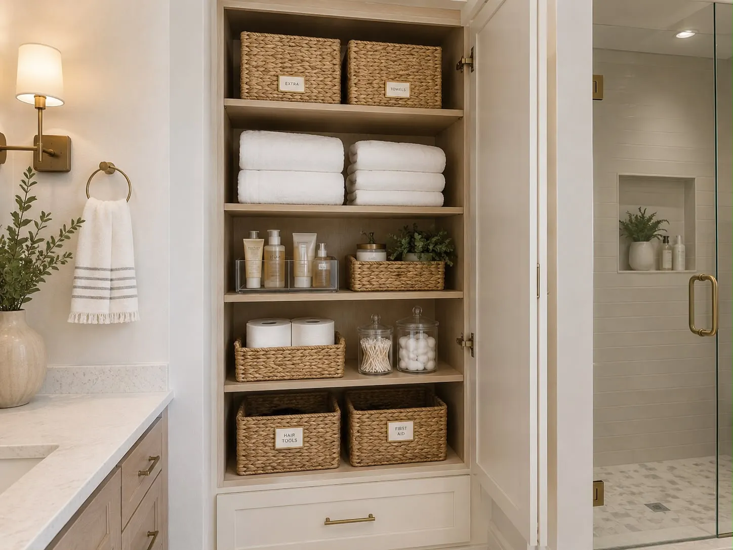 Bathroom vanity with organized storage