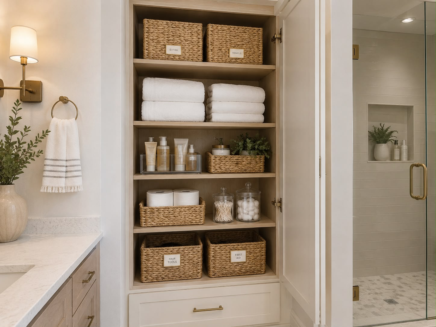 Bathroom vanity with organized storage